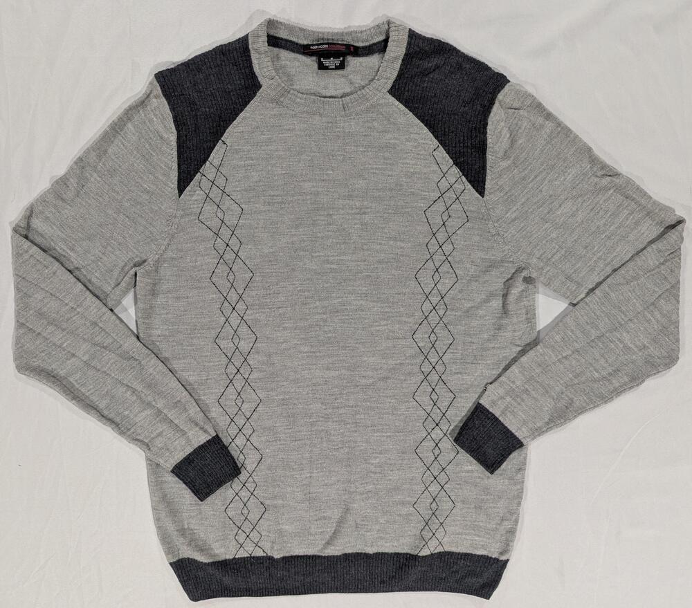 Tiger Woods Collection Sweater Mens M Gray Argyle Merino Wool Golf Pullover
